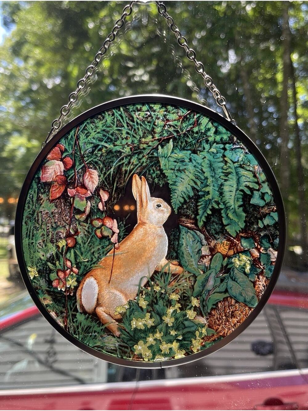 William Webbe Rabbit Amid Ferns & Flowers Suncatcher 1990 Toronto Stained Glass